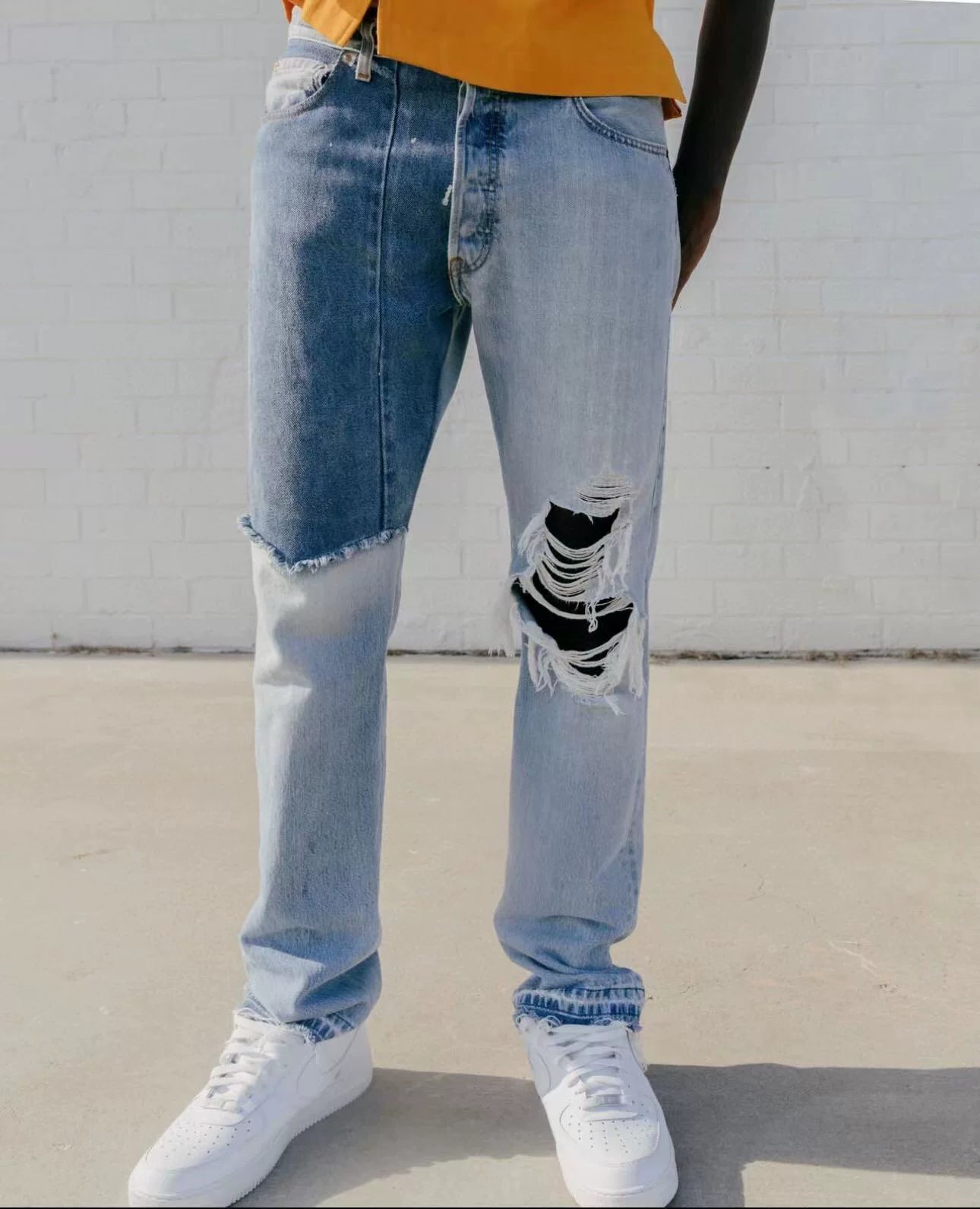 GALLERY DEPT. KEN DENIM Splicing Materials Deconstructing Grinding Edge Destruction Retro Washed Jeans
