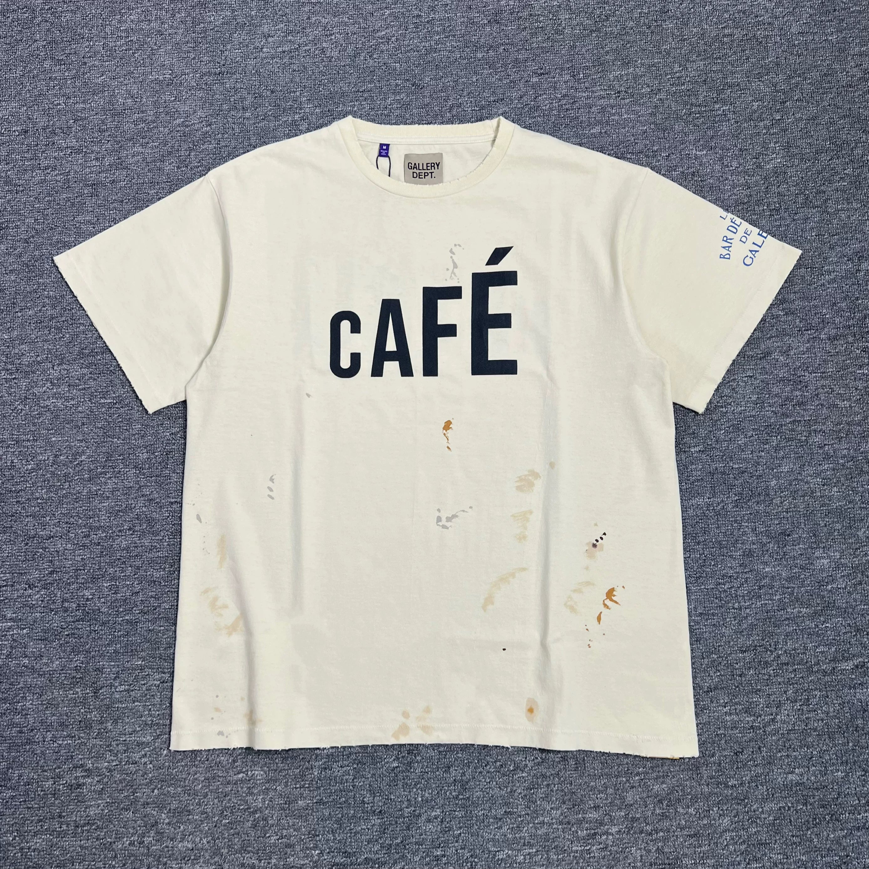 GEIIARK DEPT High Street Trendy T-shirt Coffee Shop Letter Printing Creative Fun Washed Casual Short Sleeve T-shirt