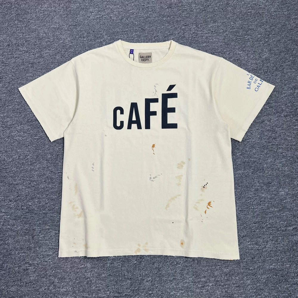 GEIIARK DEPT High Street Trendy T-shirt Coffee Shop Letter Printing Creative Fun Washed Casual Short Sleeve T-shirt