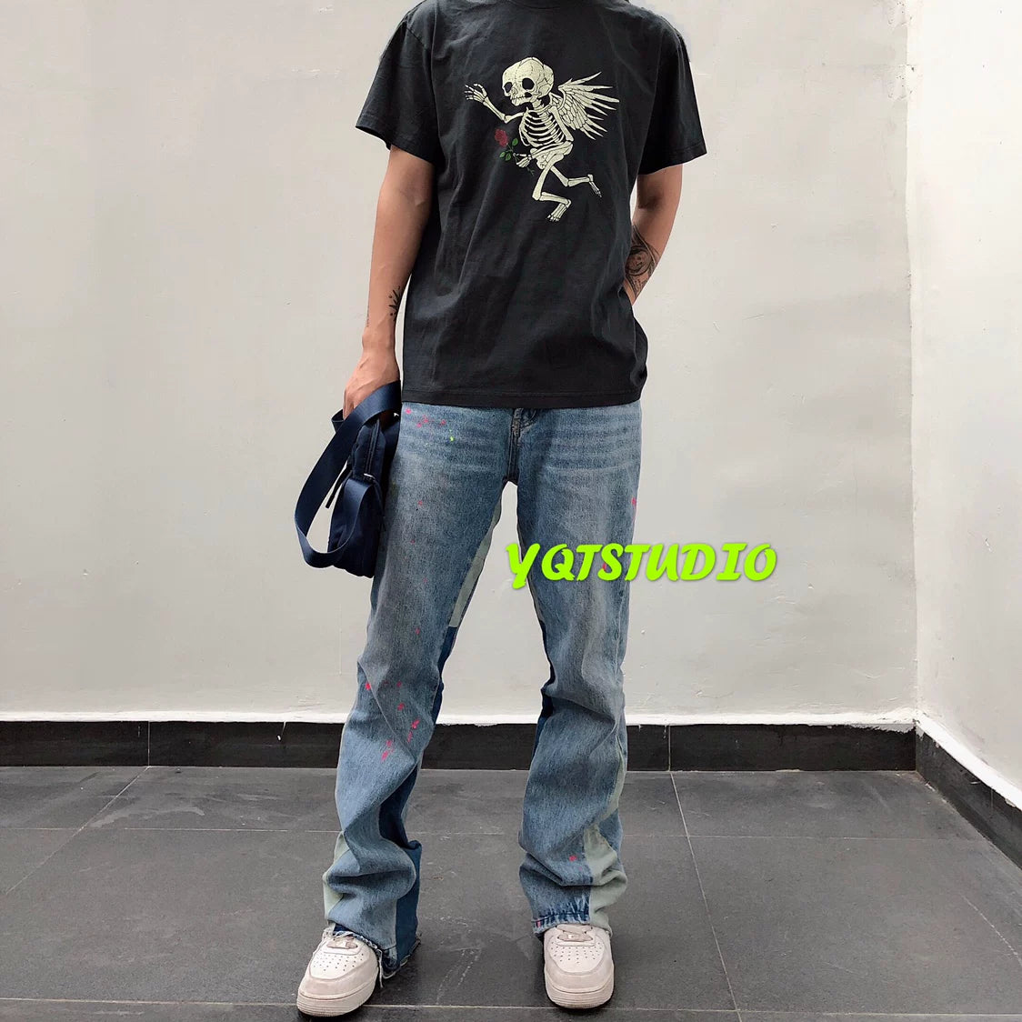 GALLERY DEPT Cherub Tee Retro Vintage Skull Rose Washed Short Sleeve T-shirt Trendy