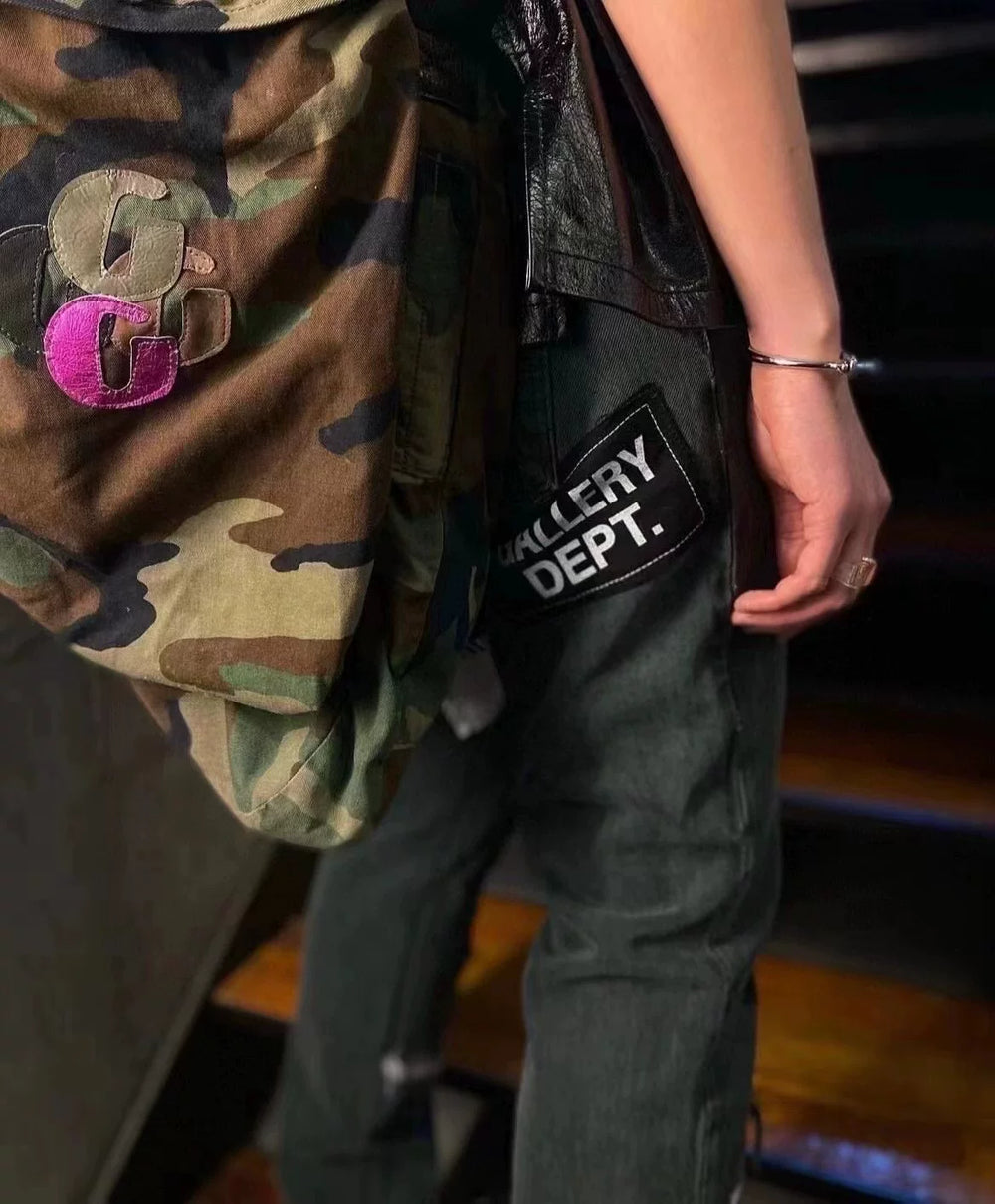 GALLERY DEPT. FUCK FACE Black Skull Patch Wear Out American High Street Jeans