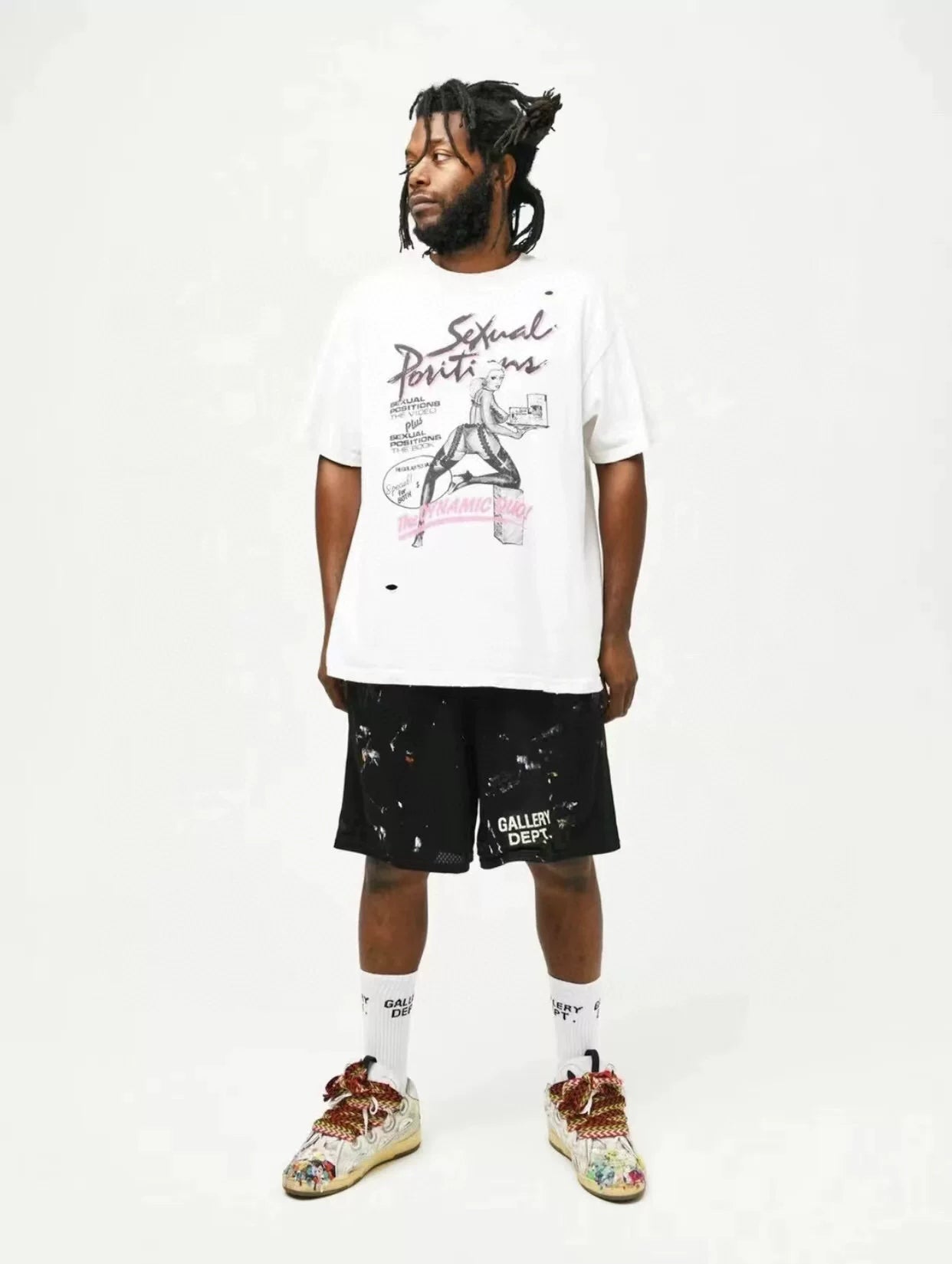 GALLERY DEPT Color Inkjet Hand drawn Splash Ink Graffiti Mesh American High Street Loose Shorts