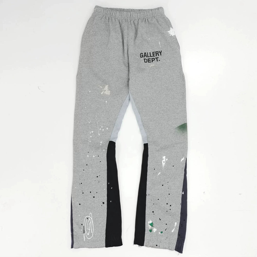 Gallery Dept hand-painted splashed ink letter print splicing micro pull pants, high street washed old pants