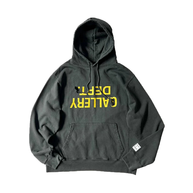 GALLERY DEPT. Vintage printed hoodie unisex hooded sweatshirt washed black loose fit