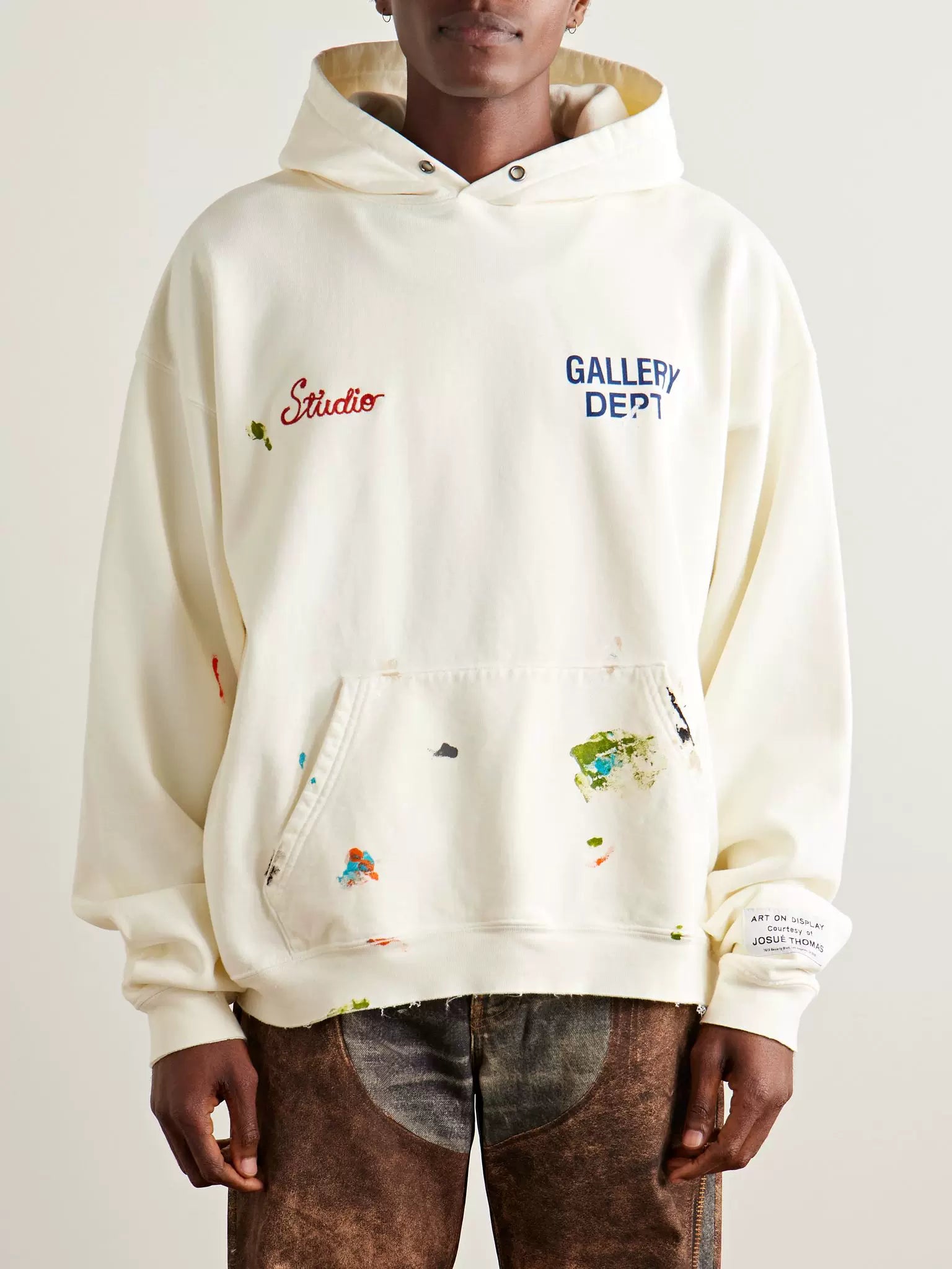GALLERY DEPT. ART ON PLAY HOODIE Leather Label Hand drawn Ink Splashing Old Hoodie Sweatshirt