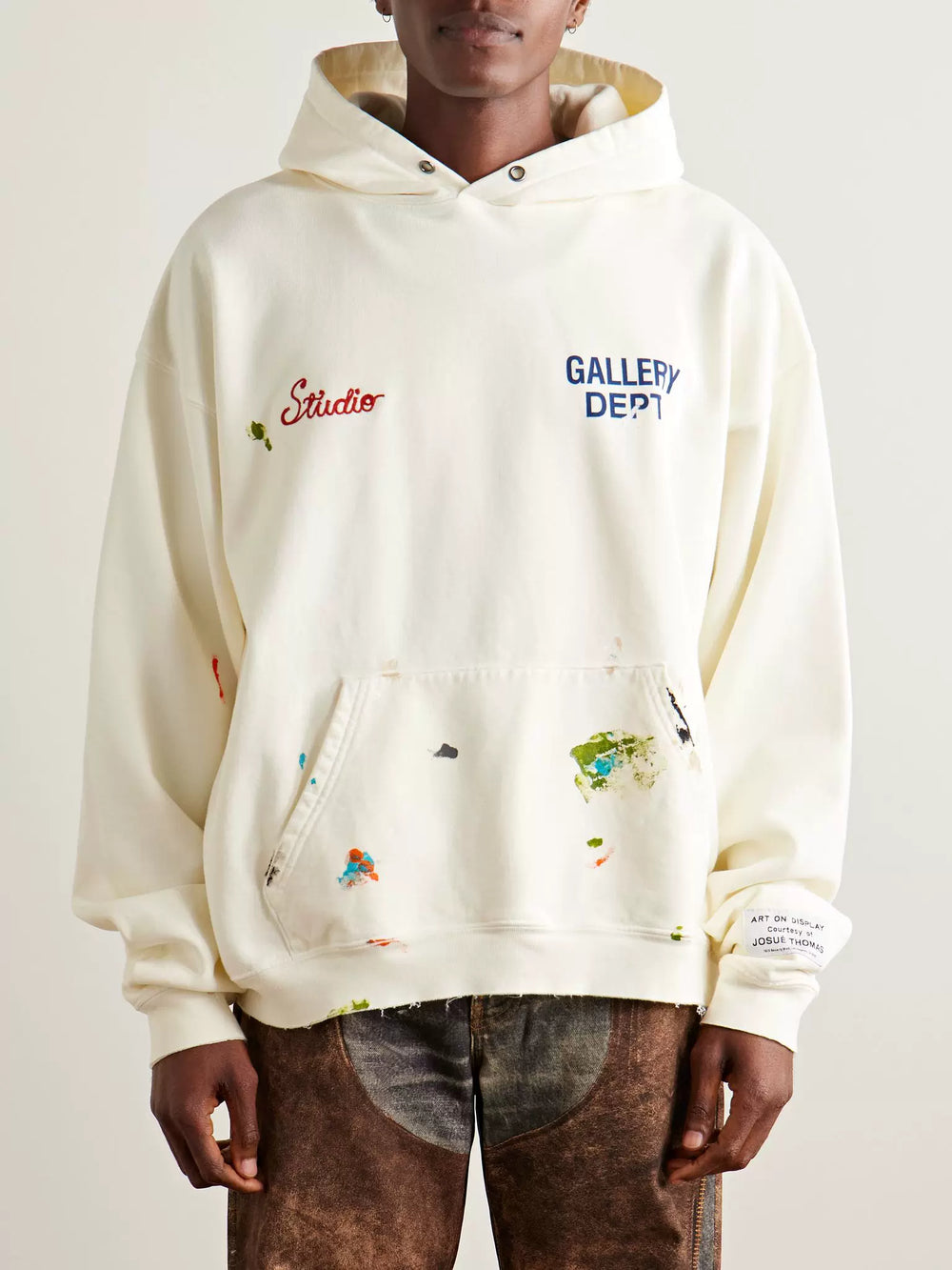 GALLERY DEPT. ART ON PLAY HOODIE Leather Label Hand drawn Ink Splashing Old Hoodie Sweatshirt