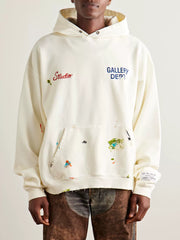 GALLERY DEPT. ART ON PLAY HOODIE Leather Label Hand drawn Ink Splashing Old Hoodie Sweatshirt