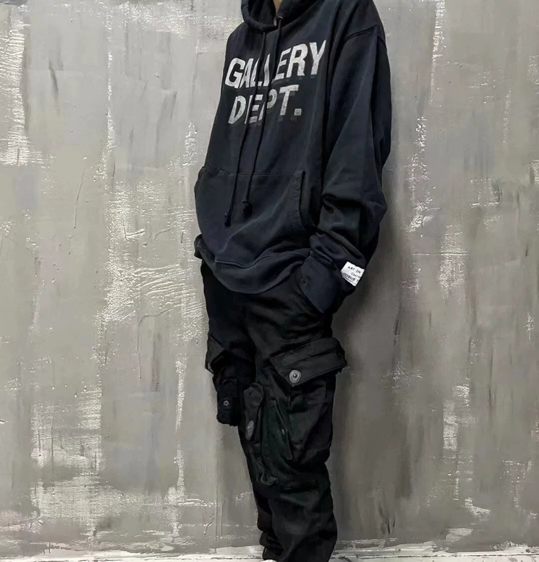 GALLERY DEPT Black Basic Letter Retro Washwater Vintage European and American Hip Hop Trendy Brand High Street Hoodie Hat