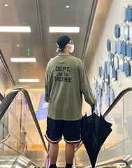 CDIAry independent GALLERY DEPT military green French basic letter American high street hoodie long sleeved TEE shirt