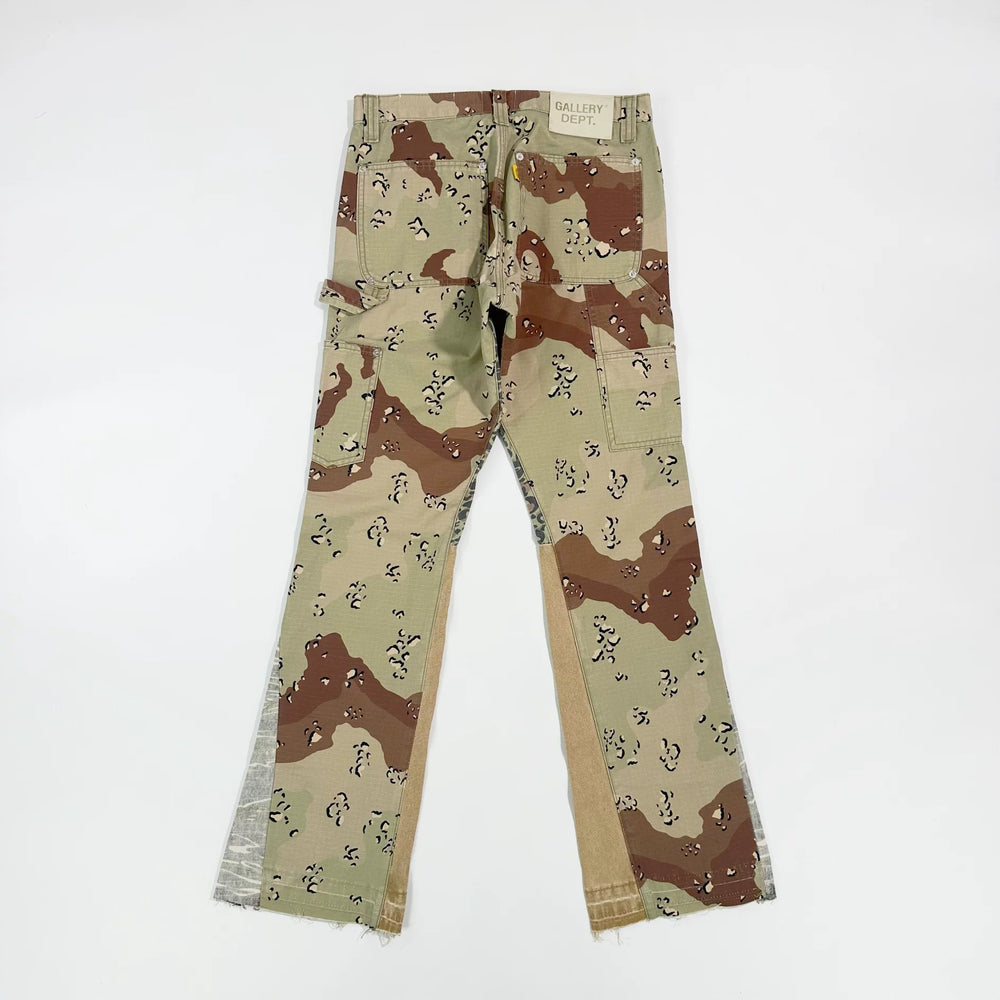 GALLERY DEPT CARPENTER FLARE khaki desert camouflage leopard print patchwork micro horn work pants