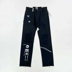 GALLERY DEPT. FUCK FACE Black Skull Patch Wear Out American High Street Jeans