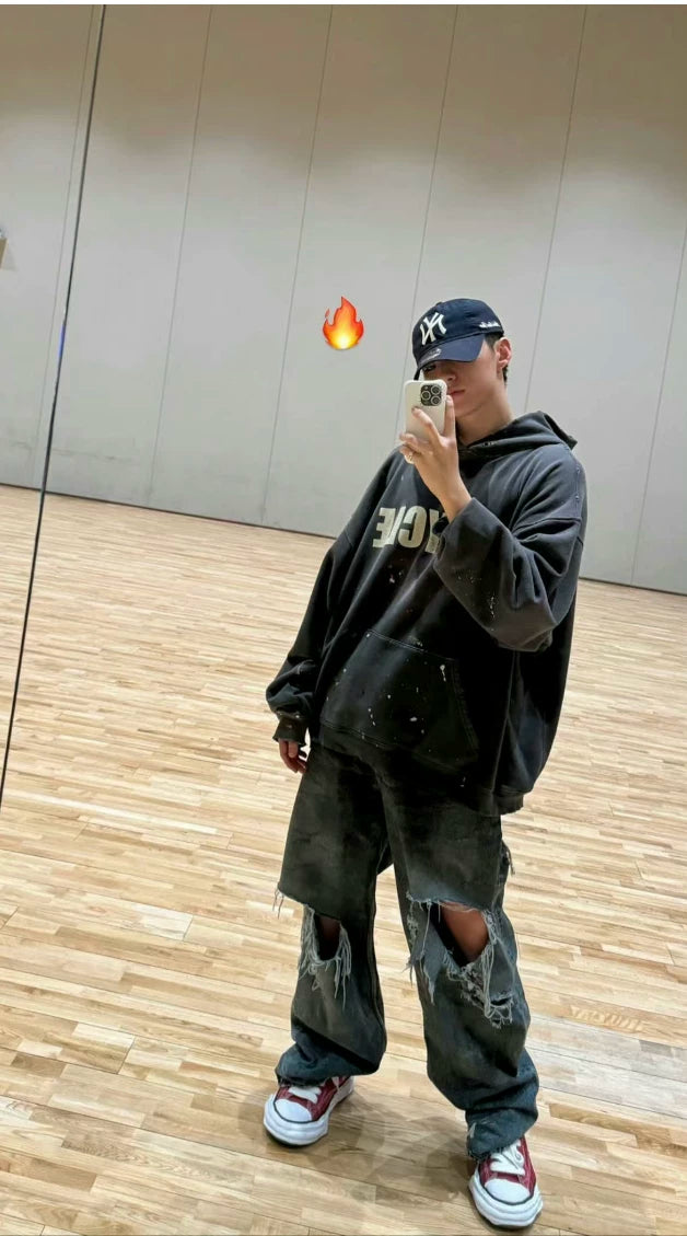 KANYE Quan Shunrong, same model GALLERY DEPT 90'S RECYCLE, splashed ink, washed and made old hoodies and hoodies