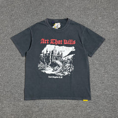 Gallery Depot. Atk Castle Tee Vintage Black Vintage Castle Printed Short Sleeves