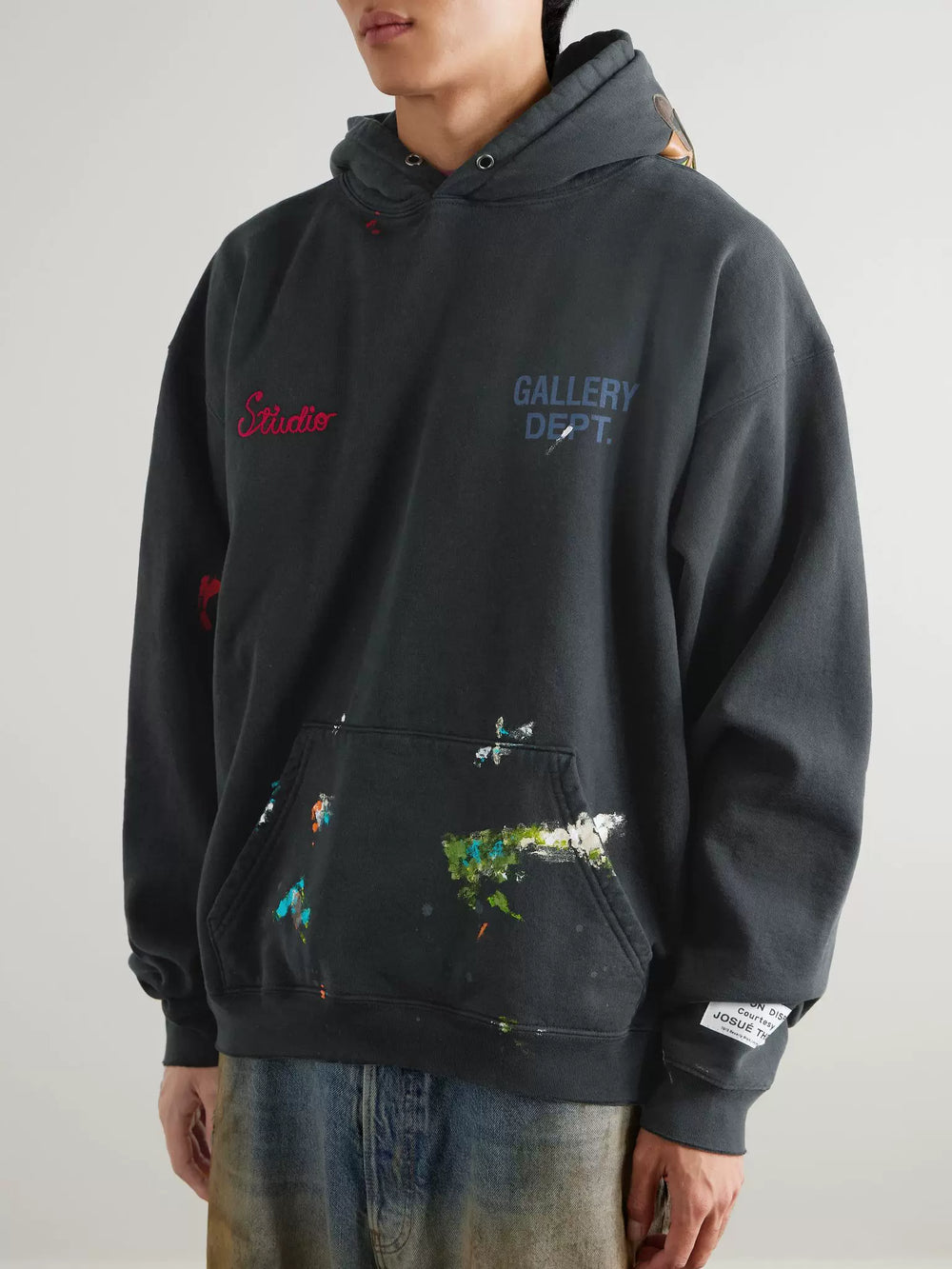 GALLERY DEPT. ART ON PLAY HOODIE Leather Label Hand drawn Ink Splashing Old Hoodie Sweatshirt