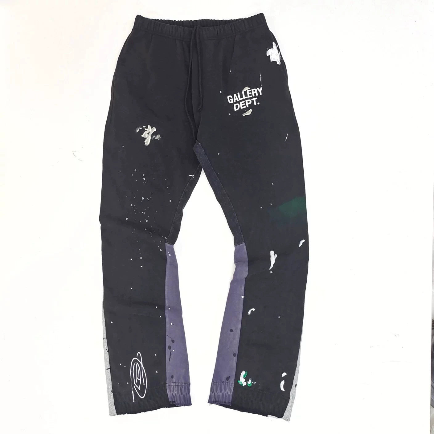 Gallery Dept hand-painted splashed ink letter print splicing micro pull pants, high street washed old pants