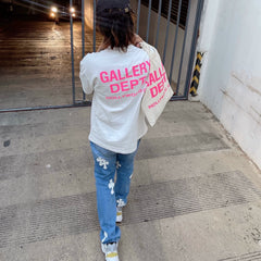 GALLERY DEPT New Pink Letter Logo Basic Slogan Print Cotton Loose Short Sleeve T-shirt TEE Trendy
