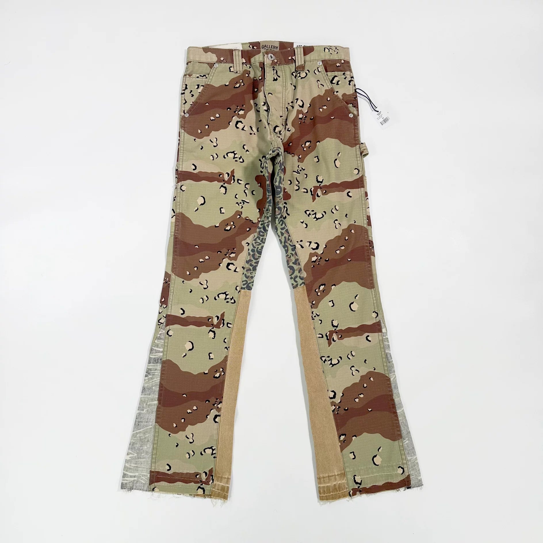 GALLERY DEPT CARPENTER FLARE khaki desert camouflage leopard print patchwork micro horn work pants