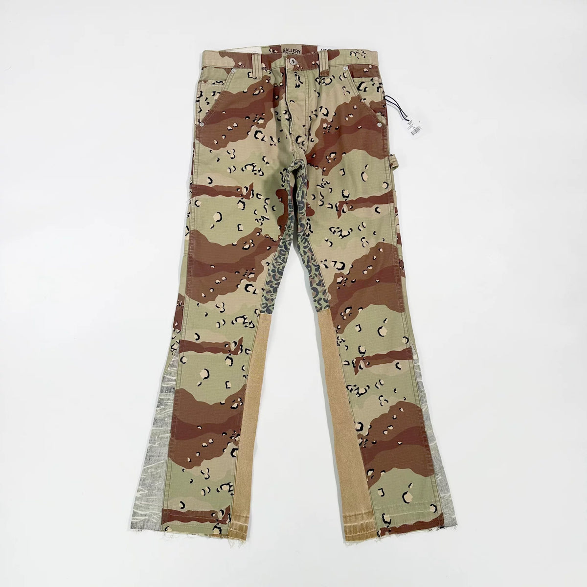 GALLERY DEPT CARPENTER FLARE khaki desert camouflage leopard print patchwork micro horn work pants