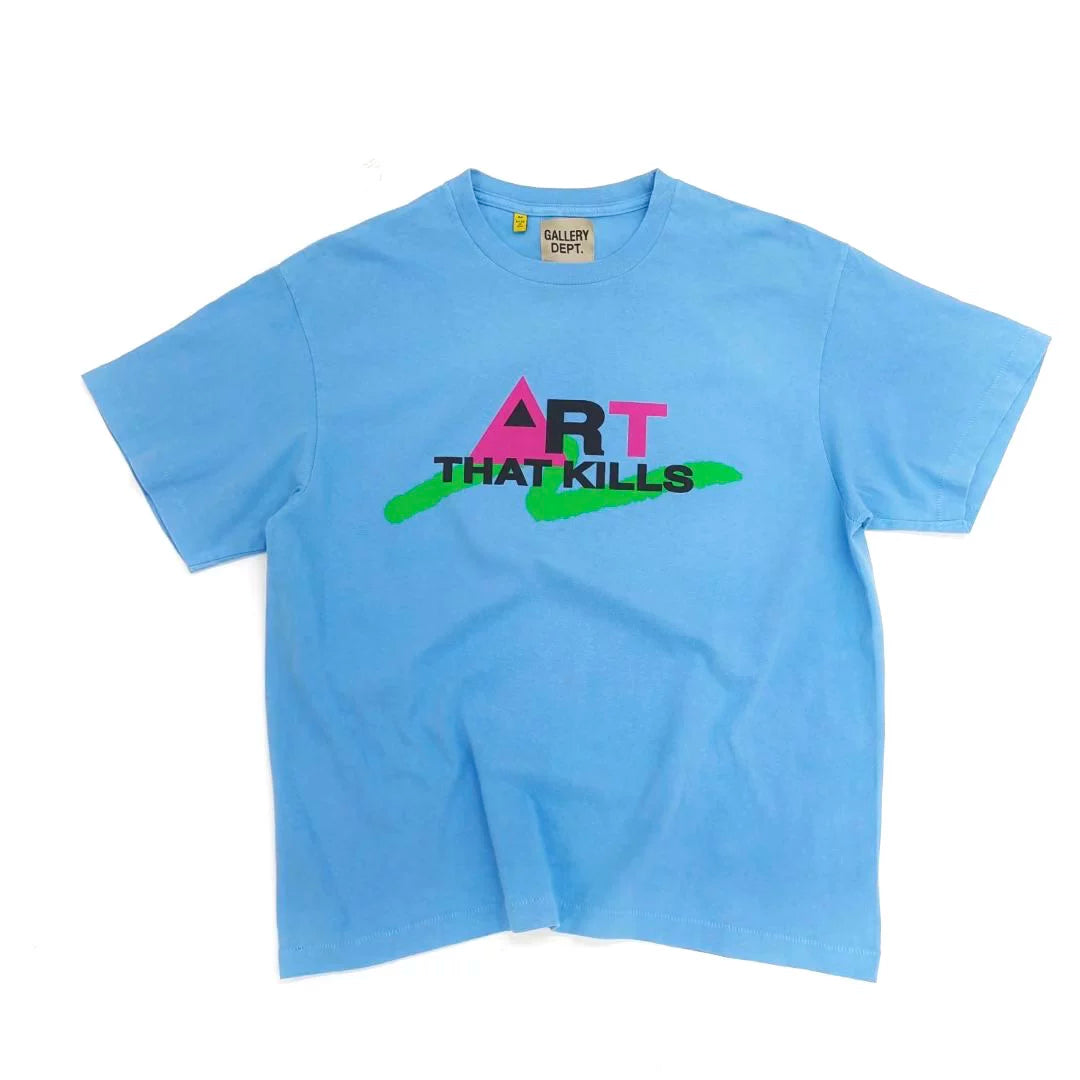 GALLERY DEPT ART THAT KILLS Retro Round Neck Pure Cotton Short sleeved T-shirt Loose fit Youth Fashion Style
