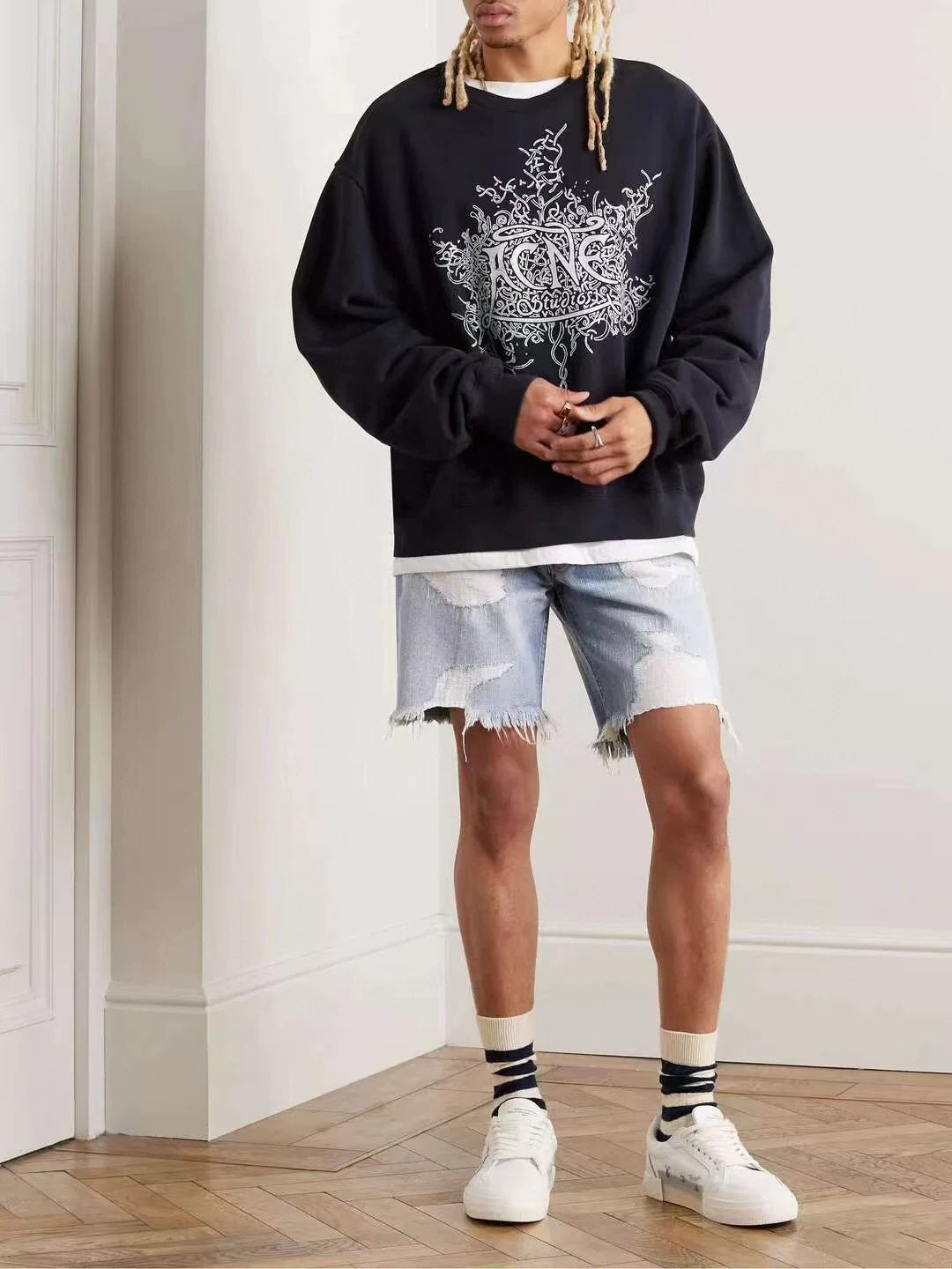 GALLERY DEPT Indian INDIANA High Street Retro Destruction Washed Outdated Hairy Denim Shorts