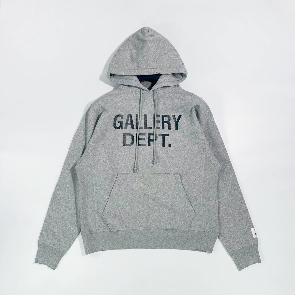 GALLERY DEPT CENTER灰色基础字母洗水做旧高街美式宽松卫衣帽衫