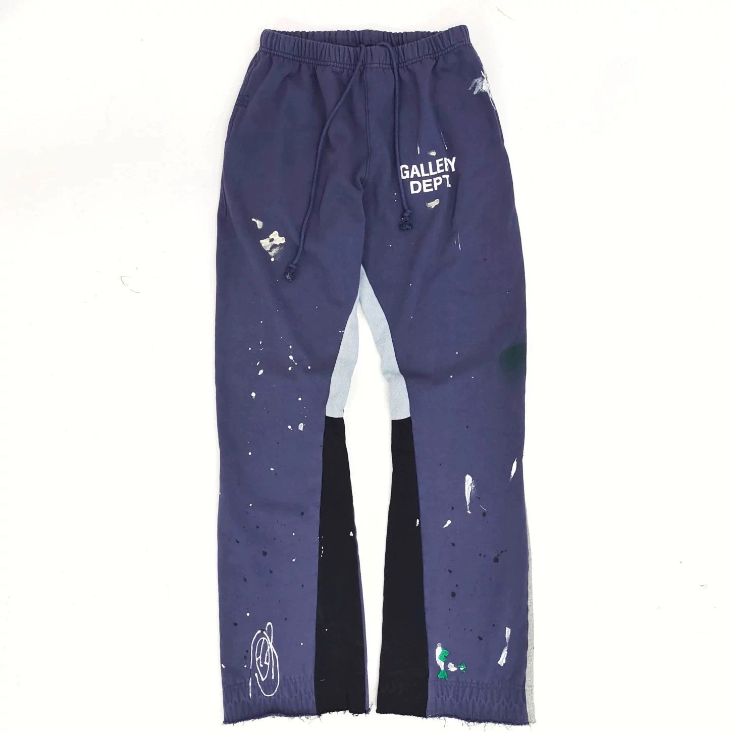 Gallery Dept hand-painted splashed ink letter print splicing micro pull pants, high street washed old pants