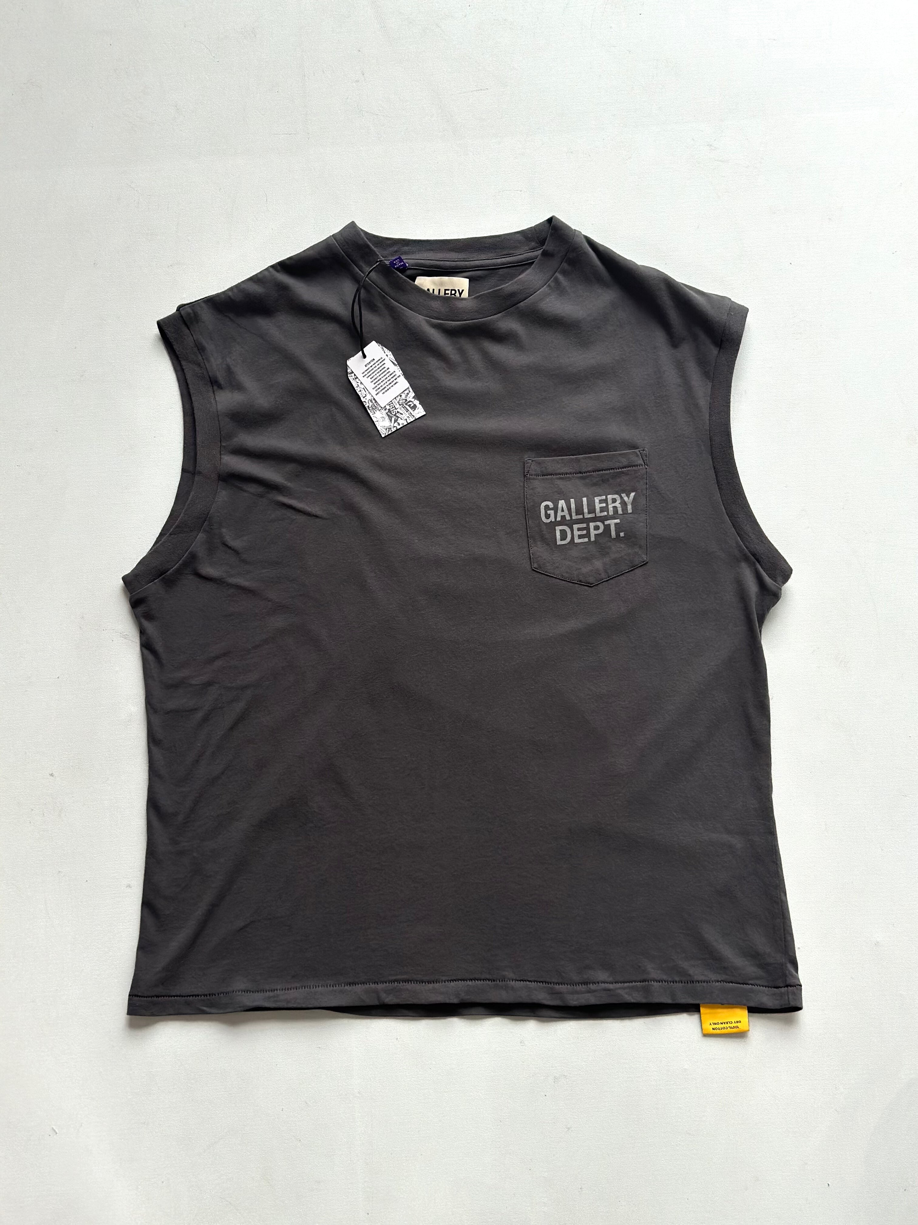 Gallery Dept Independent American Retro Vintage Washed Pocket Printed Sleeveless Tank Top T-shirt for Men and Women Trendy