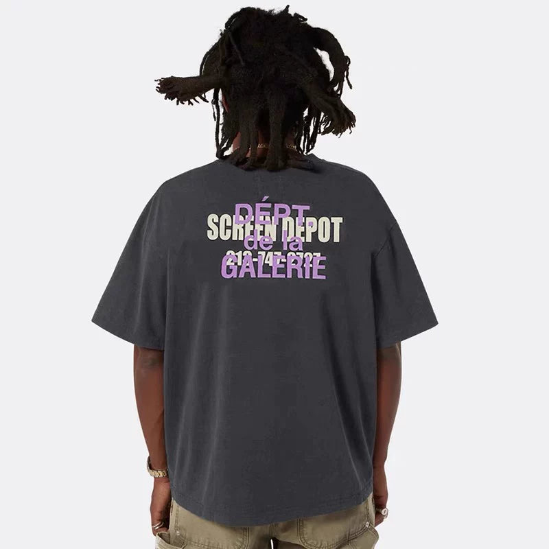 GALLERY DEPT SCREEN DEPOT Vintage Vintage Printed G-letter Short sleeved T-shirt Trendy Men and Women