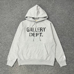 GALLERY DEPT.CENTER LOGO HOODIE Washed Letter Printed Loose Hoodie Sweatshirt for Men