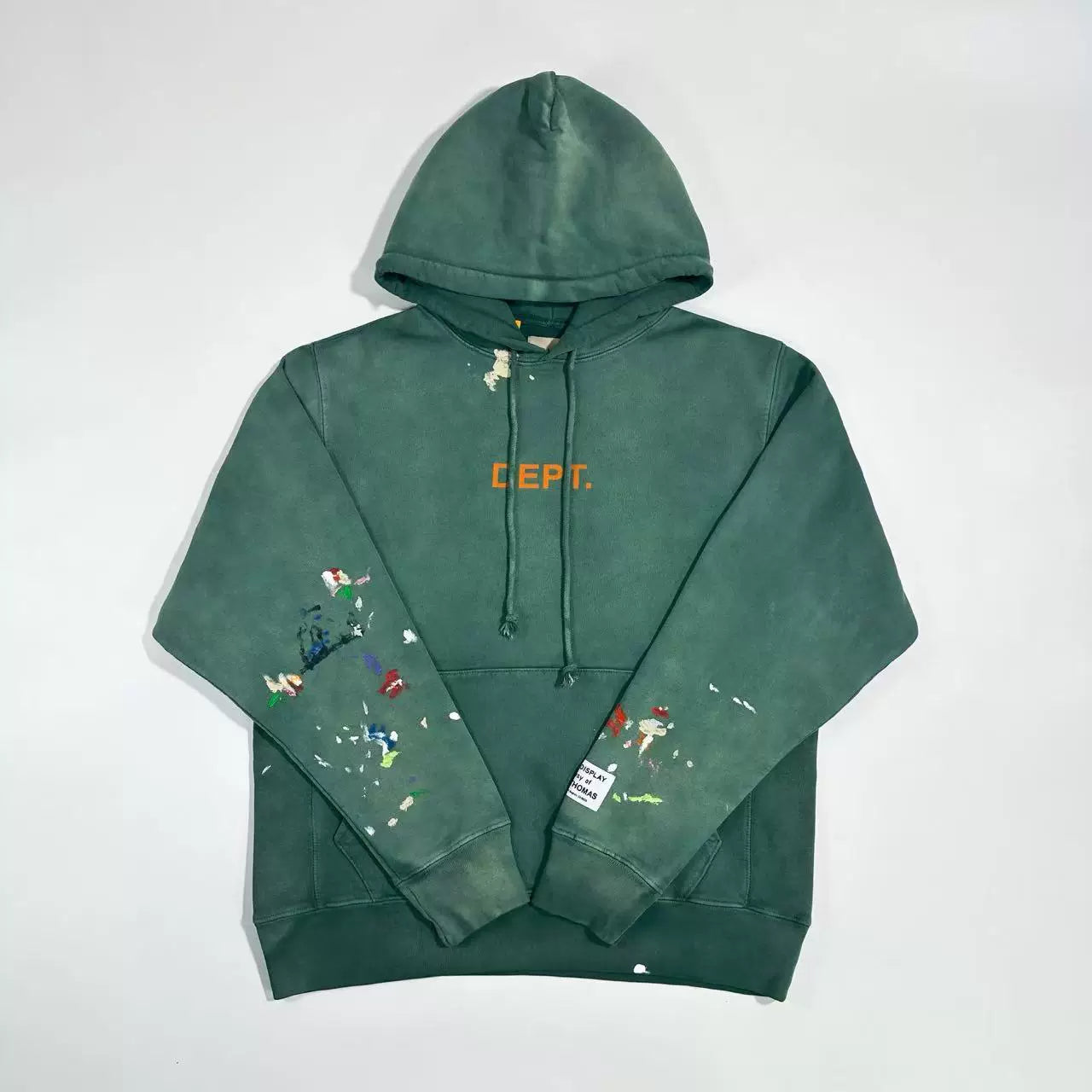 GALLERY DEPT. CENTER LOGO HOODIE, dark green, splashed ink, wash water, make old hoodies and hoodies