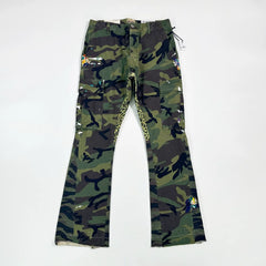 GALLERY DEPT LA GAMO FLARE camouflage leopard print ink-splashed stitching flared overalls