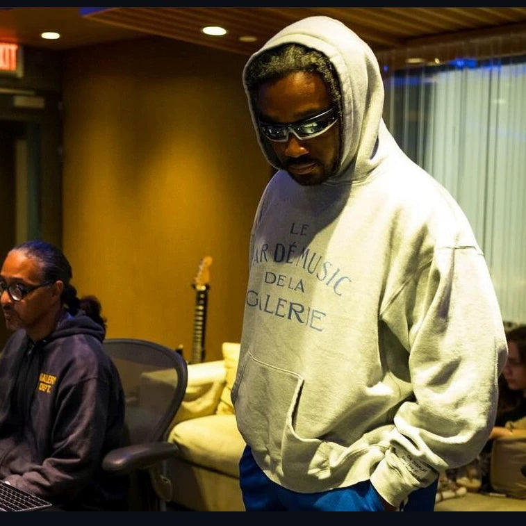 GALLERY DEPT. LE BAR VINTAGE HOODIE Hemp Grey Blue Alphabet Music Bar Hoodie Sweatshirt