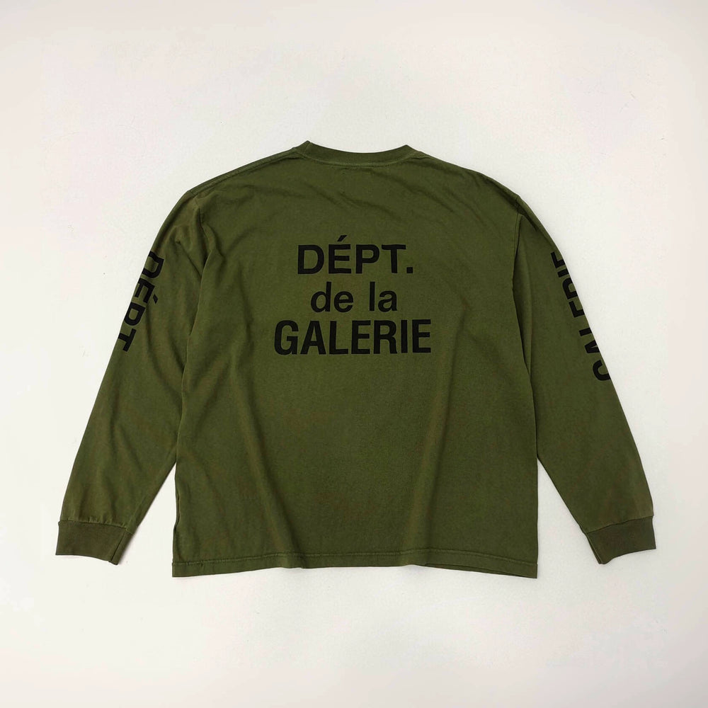 CDIAry independent GALLERY DEPT military green French basic letter American high street hoodie long sleeved TEE shirt