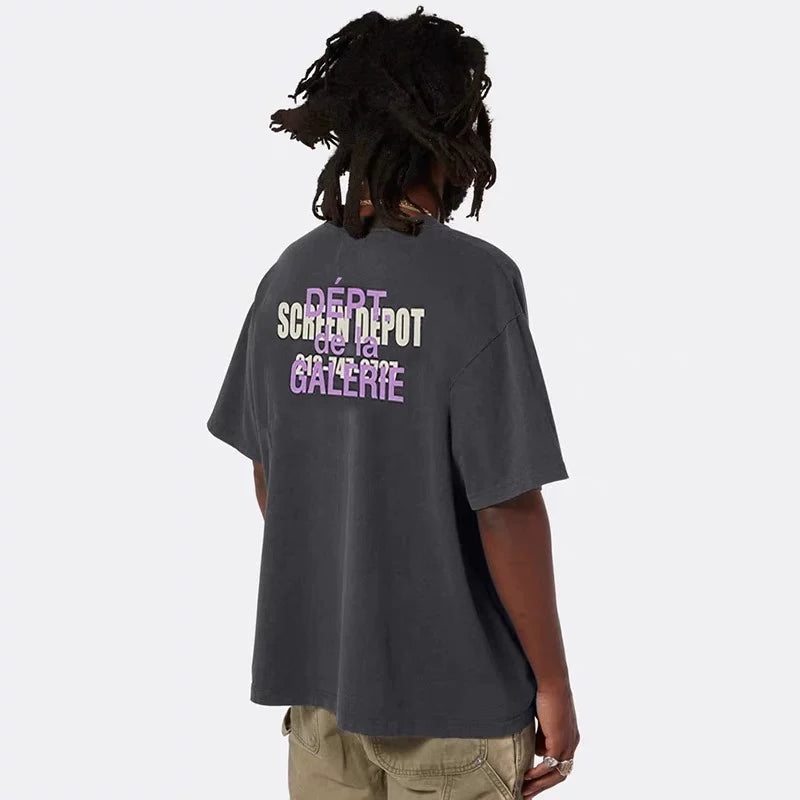 GALLERY DEPT SCREEN DEPOT Vintage Vintage Printed G-letter Short sleeved T-shirt Trendy Men and Women