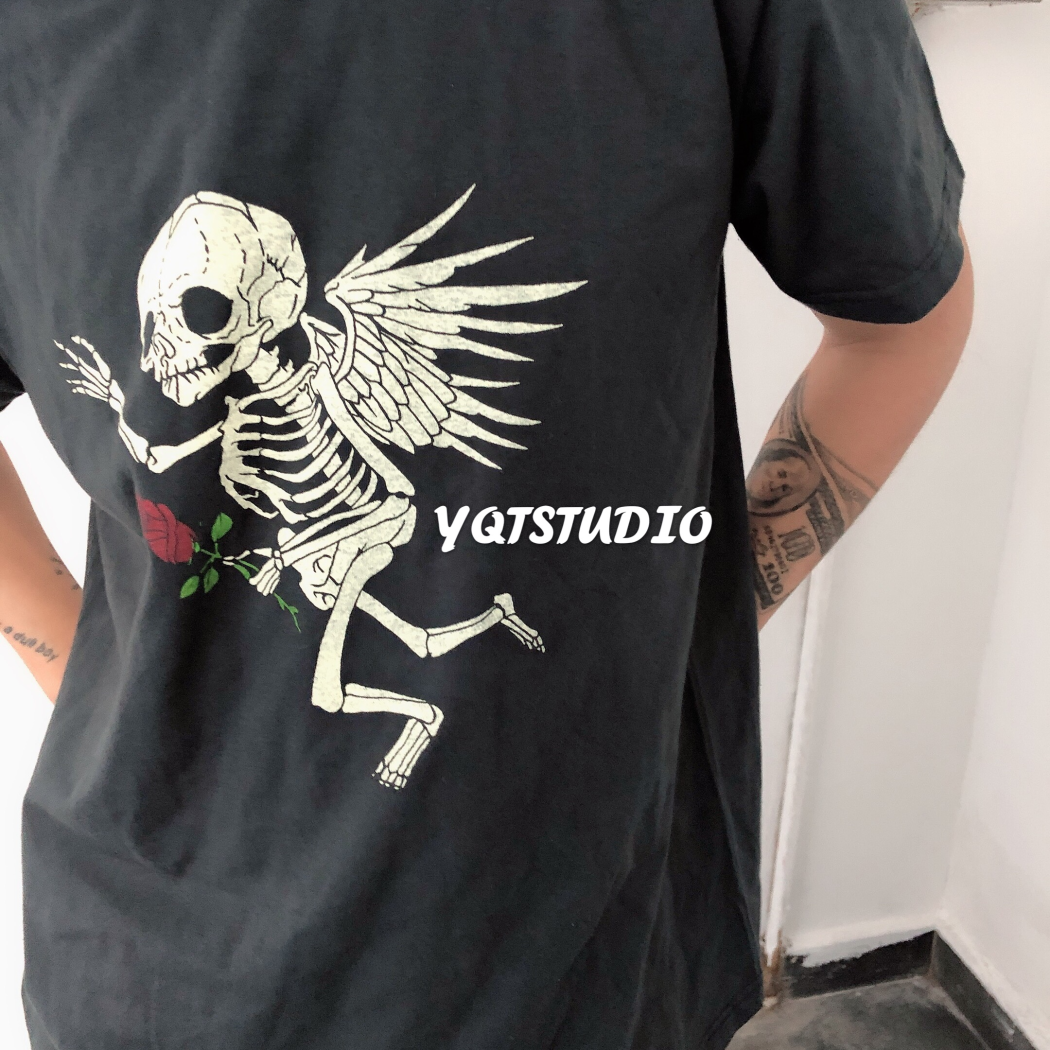 GALLERY DEPT Cherub Tee Retro Vintage Skull Rose Washed Short Sleeve T-shirt Trendy