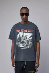 Gallery Depot. Atk Castle Tee Vintage Black Vintage Castle Printed Short Sleeves