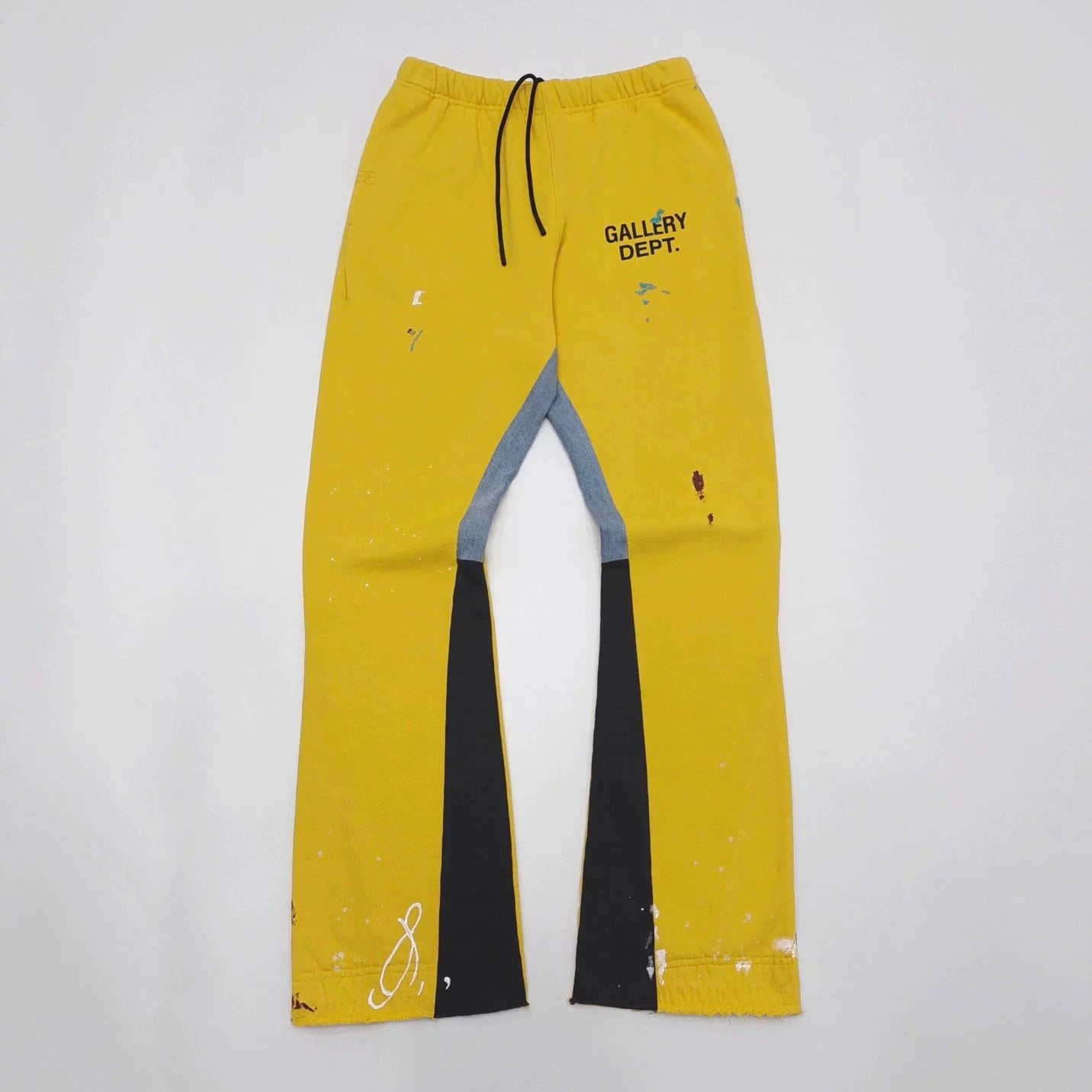 Gallery Dept hand-painted splashed ink letter print splicing micro pull pants, high street washed old pants