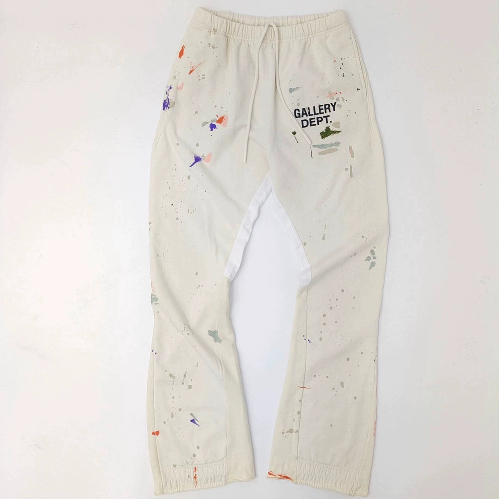 Gallery Dept hand-painted splashed ink letter print splicing micro pull pants, high street washed old pants