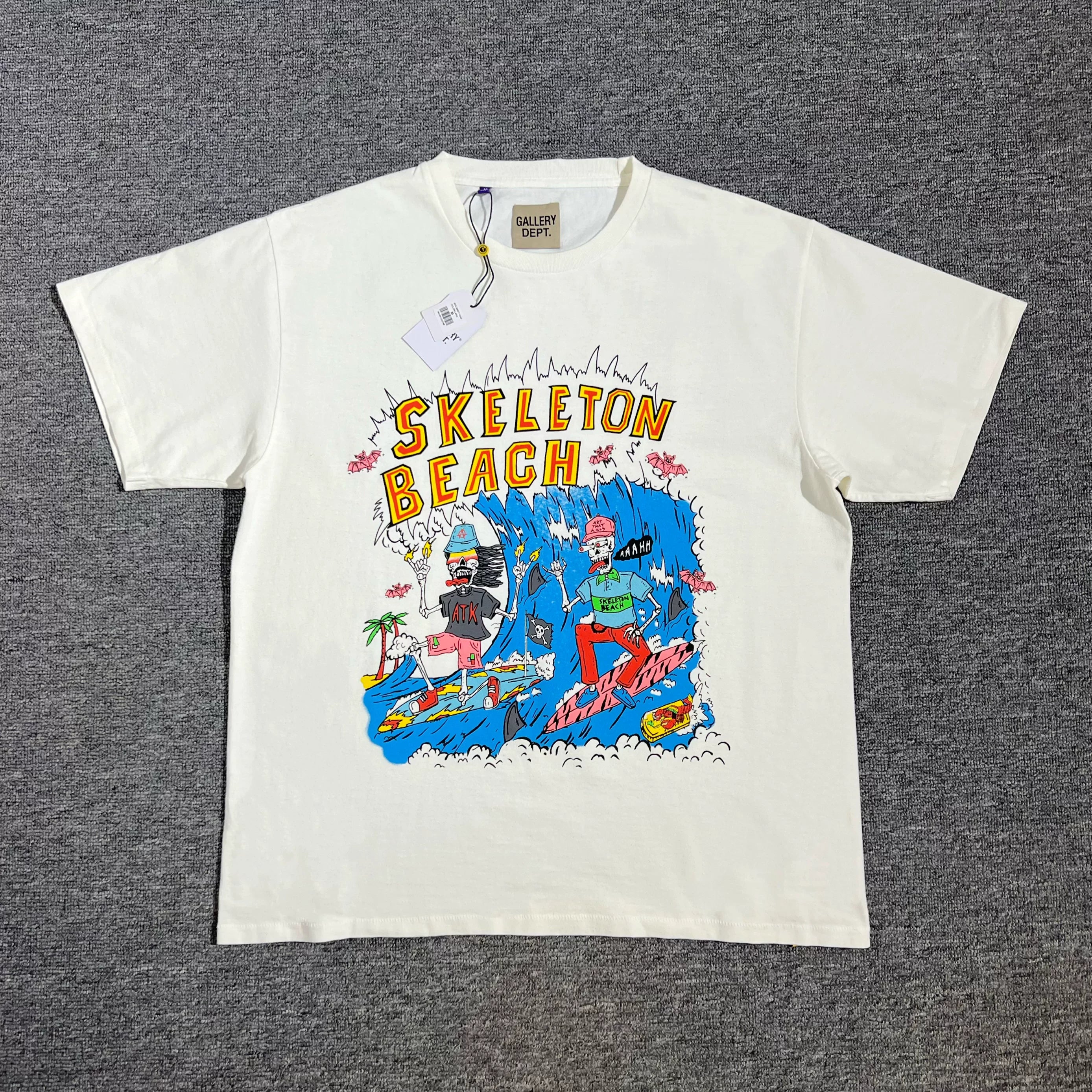 GALLERY DEPT.SKELETON BEACH SURF TEE Beach Surfing Glitter Printed Short Sleeve T-shirt