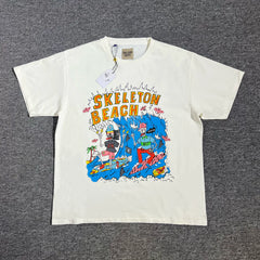 GALLERY DEPT.SKELETON BEACH SURF TEE Beach Surfing Glitter Printed Short Sleeve T-shirt