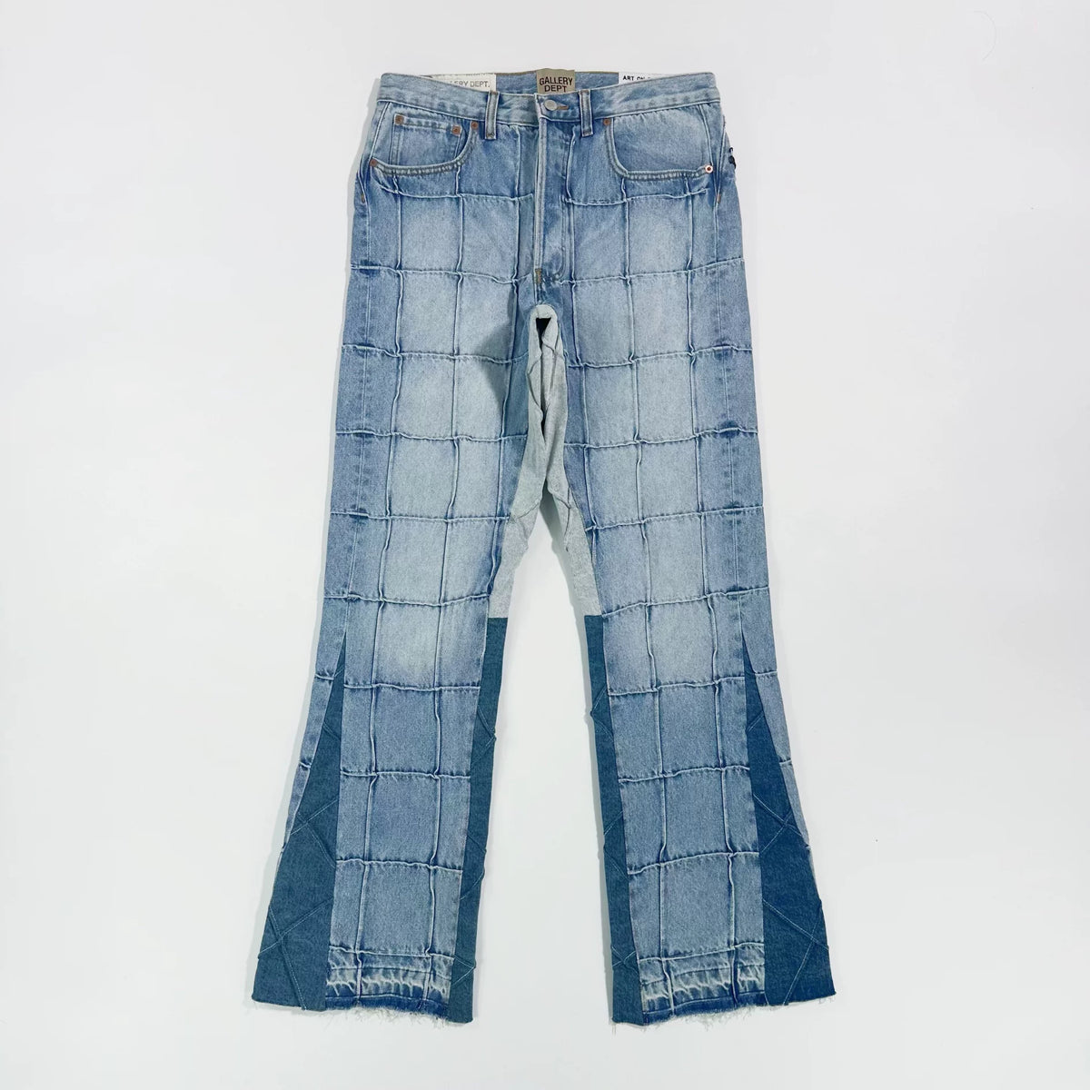 GALLERY DEPT Crocodile Pattern American High Street Grid Pattern Splicing Grinding Edge Micro Horn Washed Blue Cowboy Pants