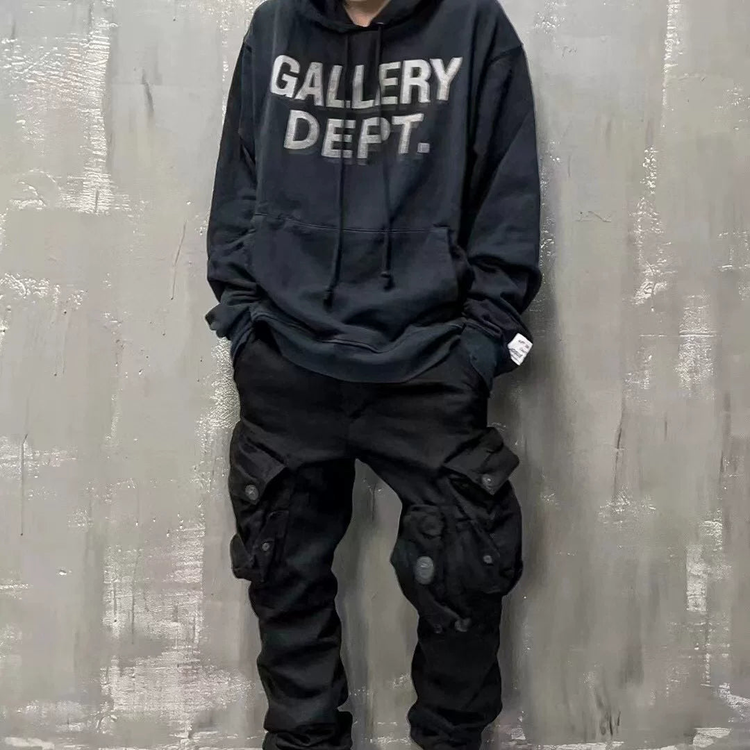 GALLERY DEPT Black Basic Letter Retro Washwater Vintage European and American Hip Hop Trendy Brand High Street Hoodie Hat