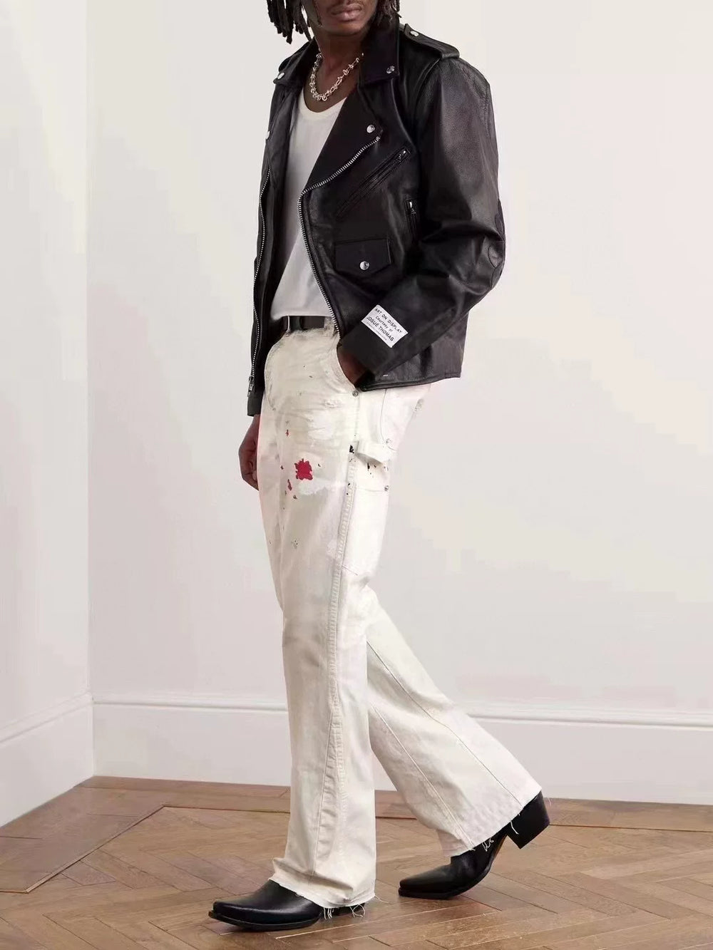 GALLERY DEPT. PAINTED CARPENTER FLARE Dirty White Splash Ink Woodworking Jeans