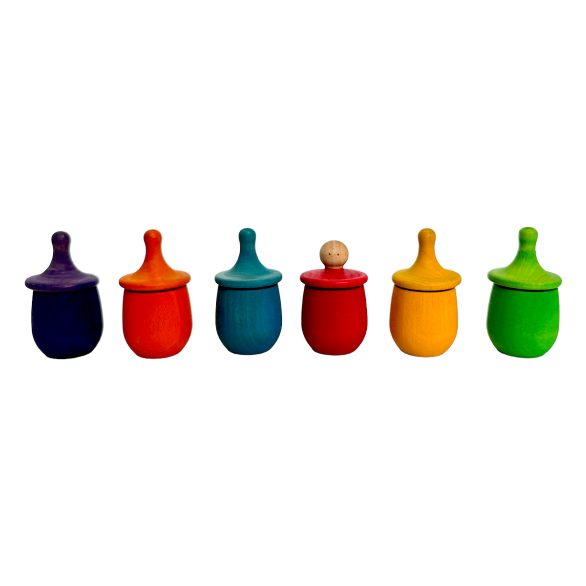 **Pre-order (Ships in 2-3 Weeks)**Set of 6 Stained Little Things Wooden Treasure Boxes – Primary Rainbow Colors
