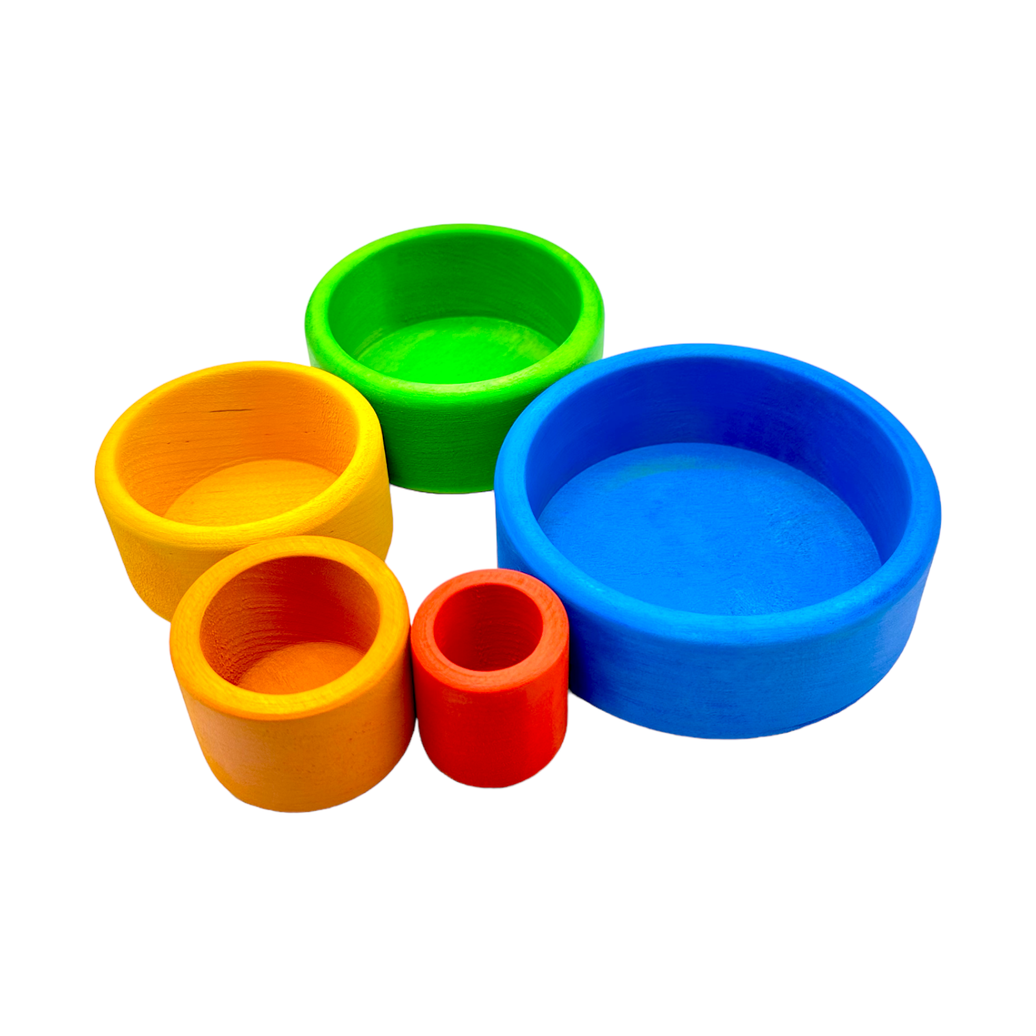**Pre-order (Ships in 2-3 Weeks)**5-Piece Stained Wooden Stacking & Nesting Bowl Set – Blue Sunset