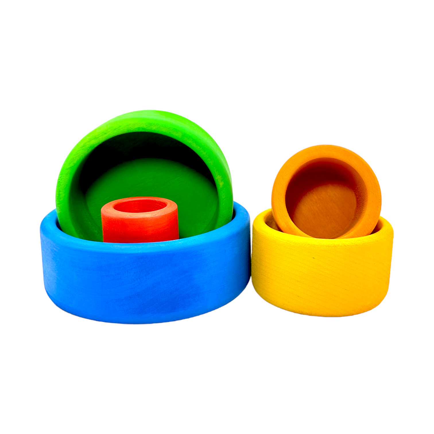 **Pre-order (Ships in 2-3 Weeks)**5-Piece Stained Wooden Stacking & Nesting Bowl Set – Blue Sunset