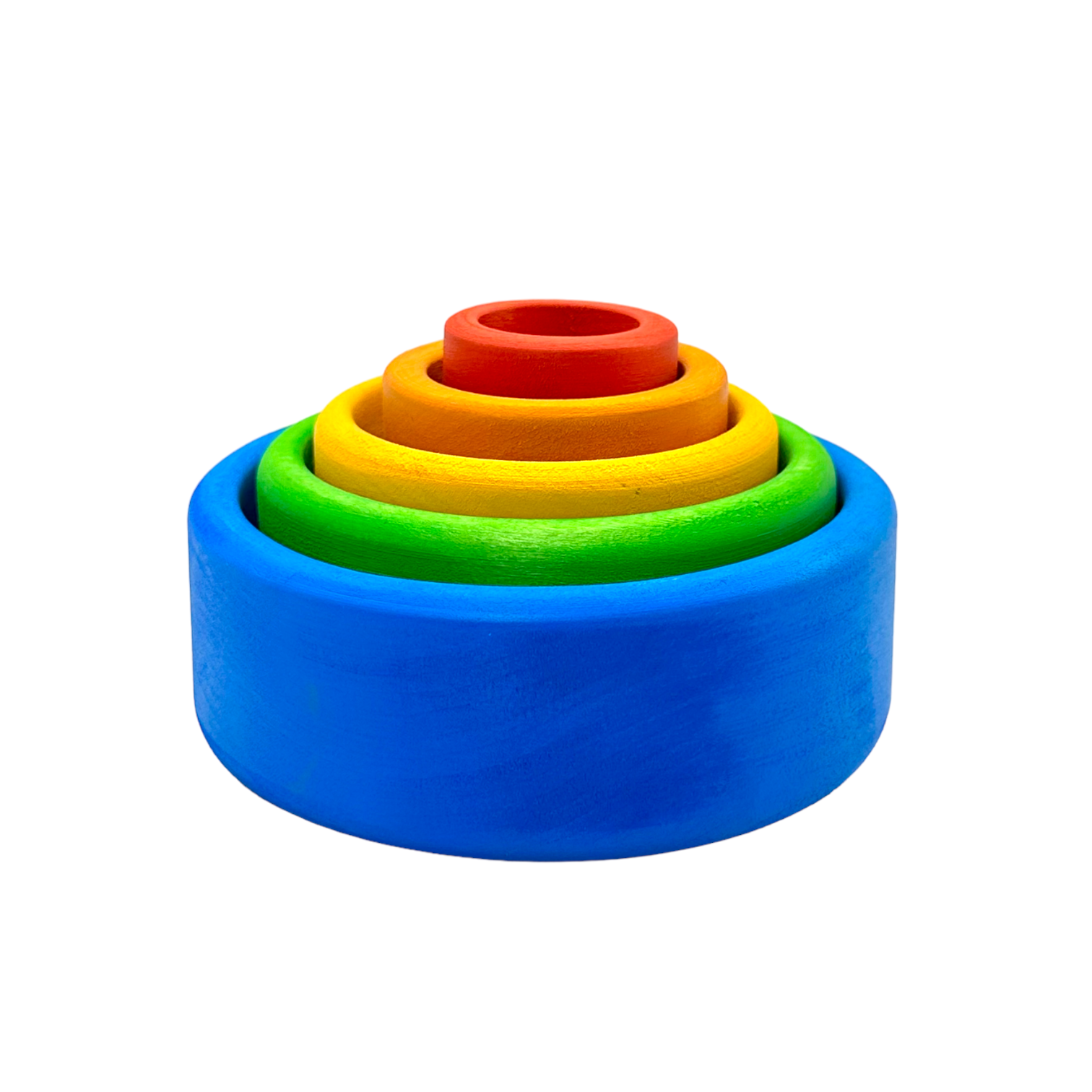**Pre-order (Ships in 2-3 Weeks)**5-Piece Stained Wooden Stacking & Nesting Bowl Set – Blue Sunset