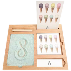 Wooden 3-Part Educational Activity & Sand Tray with Card Slot and Wooden Pe