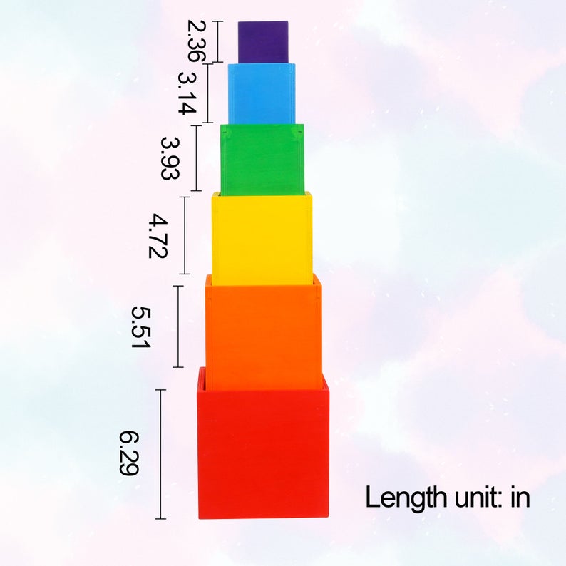 **Pre-order (Ships in 2-3 Weeks)**6-Piece Primary Color Rainbow Wooden Nesting Box Set