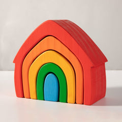 **Pre-order (Ships in 2-3 Weeks)**5 Pcs STAINED Rainbow Wooden Stacking House